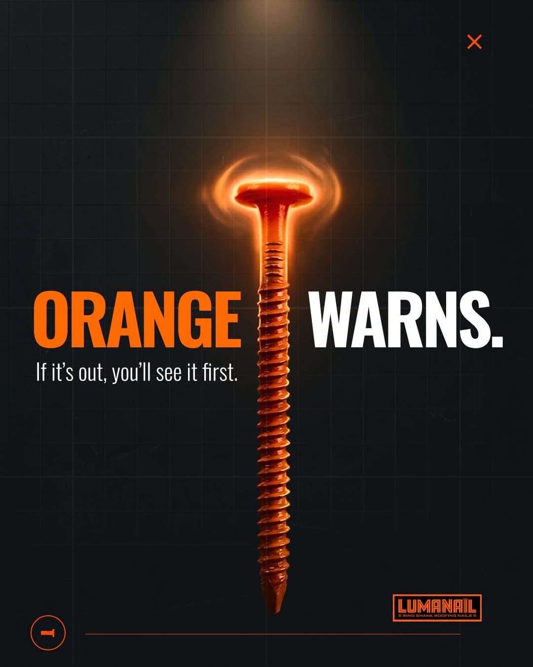 LumaNail orange roofing nail in install context